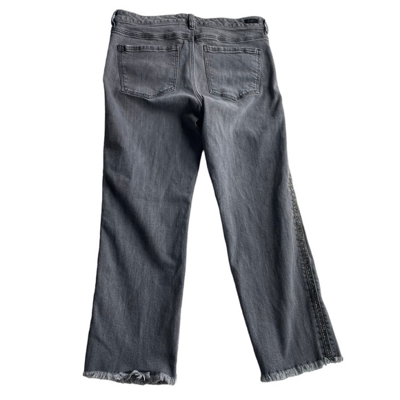 Liverpool Crop Straight Jean Ankle denim Gray Size 10 Bling Side Stripe Fray hem - Picture 7 of 9